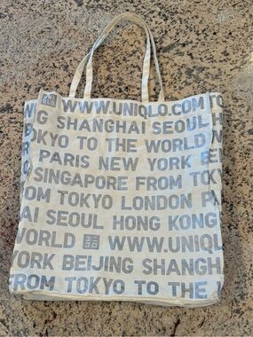 UNIQLO Cream City Series Canvas Tote with Silver Text